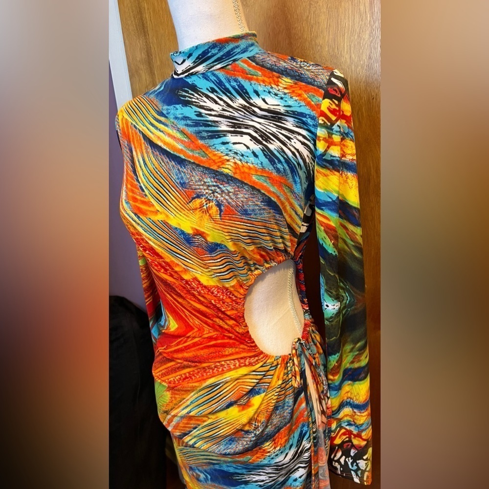 Fashion Nova Printed Midi Open Dress NEW NWT Large - Picture 5 of 8